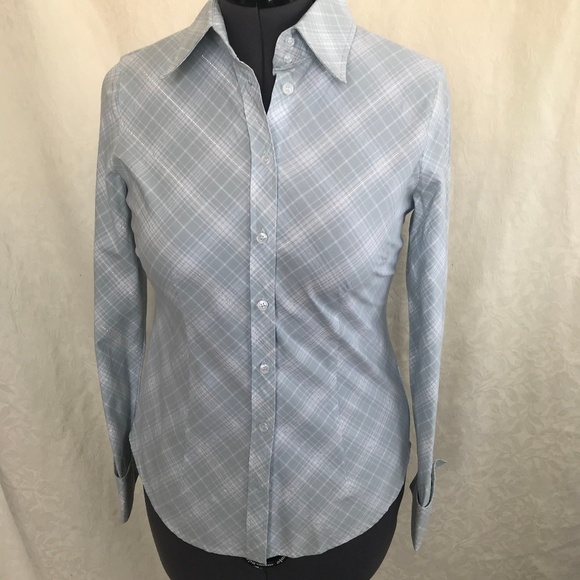 NY&Co Light Blue Plaid/Silver Stripes Top - Picture 1 of 7